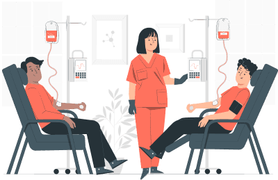 Illustration of blood donation process in a clinic